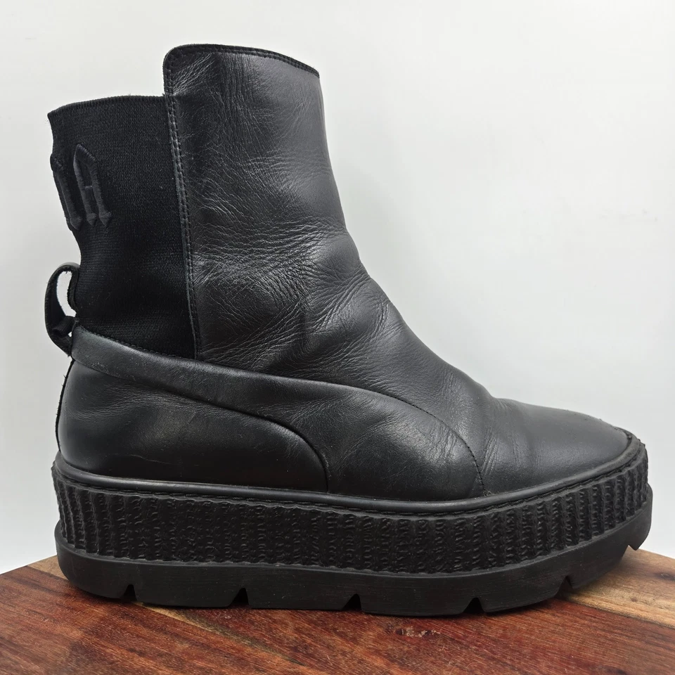 Puma Fenty Chelsea Boots Women 9.5 Black Leather Creeper Platform Chunky Sneaker - Image 1 of 4
