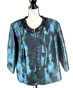 Vintage 90s Dressbarn Collection Women’s 22W Floral Aquamarine Top Jacket - Picture 1 of 10