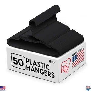 50 Pack Flexible Plastic Clothes Hangers with Shoulder Grooves & Hooks, Black - Picture 1 of 6