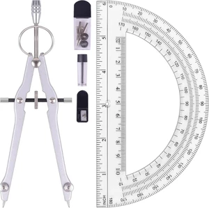 Zirkel und Winkelmesser Set, Profi Zeichenzirkel Werkzeug, Metallzirkel mit - Bild 1 von 11