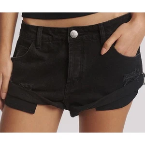 30 , 10 NWT One Teaspoon Bandits Low Waist Grunge Denim Jean Shorts Double Black - Foto 1 di 5