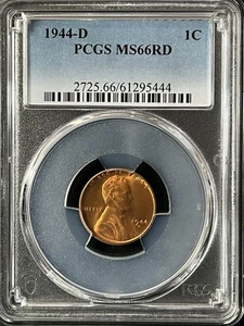 Lincoln Wheat 1944-D 1C RD un centavo graduación profesional MS66RD 61295444 - Imagen 1 de 2