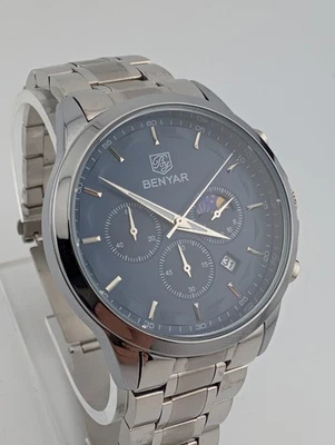 Benyar relógio cronógrafo masculino 43mm mostrador azul data BY-5160M nova bateria 7" - Imagem 1 de 4