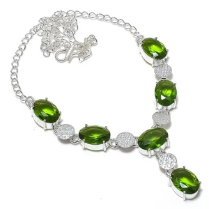 Green Peridot Gemstone Handmade 925 Sterling silver Jewelry Necklace Size 18" - Picture 1 of 1
