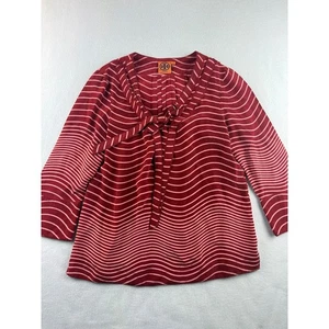 Tory Burch rot rosa gewellt Streifen Seide Tie Neck Bluse Shirt Top Gr 6 - Bild 1 von 9