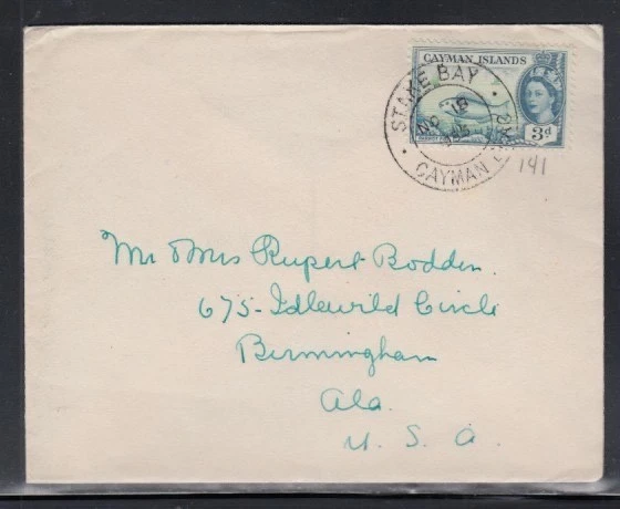 CAYMAN ISLANDS Commercial Cover Stake Bay to Birmingham 15 Nov. 1955 cancel - Image 1 of 1