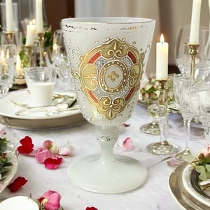 Vintage Milk Glass White Paine Gold Decorated Chalic Goblet Seder Cup 5-3/4" - Picture 1 of 6