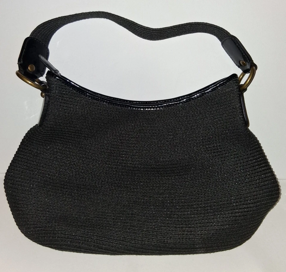 TALBOTS черный джут наплечная сумка Hobo сумочка молнии черный патент отделки - Изображение 1 из 4