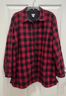 LL BEAN флис с подкладкой фланелевая рубашка женщин 1 X красный черный клетку пуговицы Shacket - Изображение 1 из 4