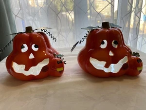 Ceramic Jack-O-Lantern Tea Light Holder Set of 2 - Picture 1 of 16