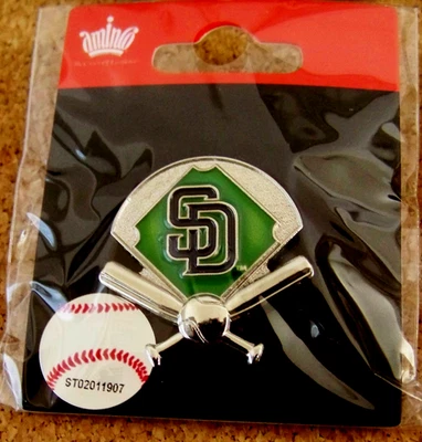 2013 San Diego Padres green field crossed bats and ball lapel pin MLB - Image 1 of 4