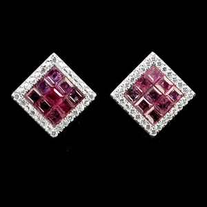 925 Sterling Silver Earrings Princess Ruby 2mm White Topaz Gemstone Jewelry - Picture 1 of 13