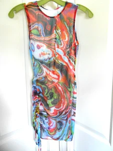 Schwimmen Coverup Minikleid transparent Netz Print Ärmel weniger sehr bunt Small - Bild 1 von 3