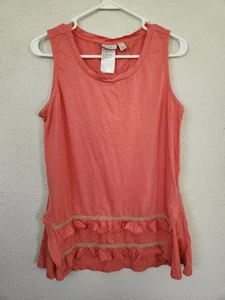Logo By Lori Goldstein Sleeveless Tank Top Ruffled Peach Womens Medium - Picture 1 of 6