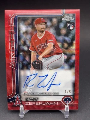 Ryan Zeferjahn RC- 2025 Topps Chrome Red Wave Refractor 1/5 Auto- Angels - Image 1 of 4