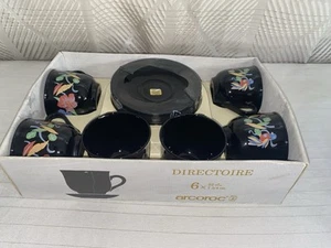 Arcoroc France Arcopal 6er Tassen-Set Neu OVP Black Floral-birds Hartglas - Bild 1 von 3