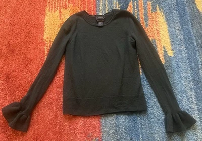 Suéter Nanette Lepore Para Mujer Verde 100% Lana Merino Extra Fina Volantes Talla M Foto 1 de 4