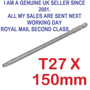 1/4 Hex Shank 150mm Long T27 Magnetic Torx Security  Bit.  Colour can Vary. - Picture 1 of 4