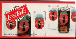 Coca-Cola "Always Coca-Cola" Set di 8 - 16 oz Bicchieri "Cooler" 1992 Nuovi Con Scatola - Foto 1 di 7
