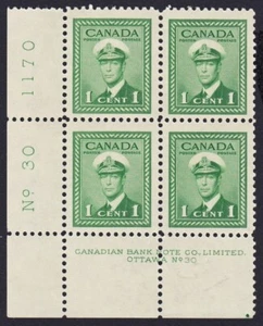 HISTOIRE * ÉMISSION DE GUERRE = ROI GEORGE VI = Canada 1942 #249 LL PB #30 MNH Bloc - Photo 1/1