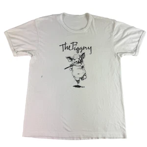 Vintage 70s The Pigery T-Shirt Ringer Tee Pig Playing Flute Music 1979 White S/M - Bild 1 von 10
