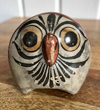 Vintage Small Tonala Mexican Folk Art Owl Hand Painted Ceramic Pottery Mexico