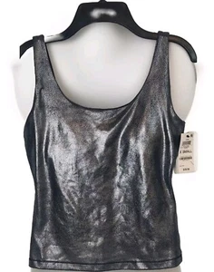 New Macy's Ideology Silver Metallic Activewear Crop Top Built In Bra XS - Picture 1 of 4