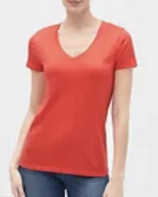 Camiseta favorita para mujer GAP manga corta cuello en V coral XS mezcla de algodón Foto 1 de 3