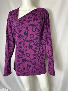 Narciso Rodriguez Knit Top Long Sleeve Asymmetric Neckline Size XL Purple Floral - Picture 1 of 5