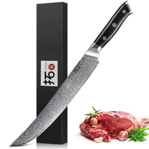 Couteau à trancher japonais TURWHO 10,5 pouces acier Damas cuisine chef couteau à viande