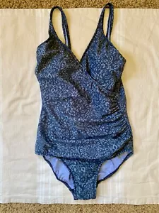 Miraclesuit 10 Swimsuit Gray Slate Medallion Paisley Wrap Side Ruching Slimming - Picture 1 of 13