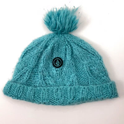 Volcom Leaf Beanie Teal Knit With Pom And Patch - Image 1 of 4