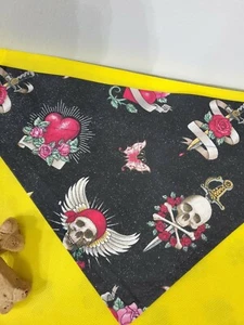 DOG BANDANNA OVER THE COLLAR SKULLS HEARTS ROSES BUTTERFLY GLITTER - Picture 1 of 3