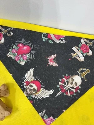 DOG BANDANNA OVER THE COLLAR SKULLS HEARTS ROSES BUTTERFLY GLITTER