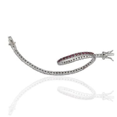 Bracciale tennis mm 2 in argento 925 rodiato con zirconi rosso rubino cm 21 - Immagine 1 di 4