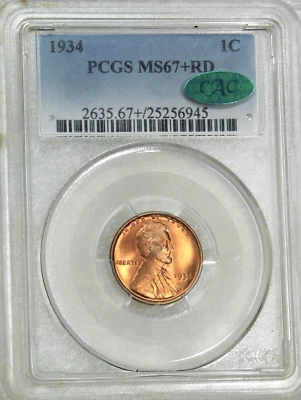 1934 Lincoln Cent PCGS MS67+RD CAC Fiery Red Magnificent Luster PQ #F100A - Image 1 of 4