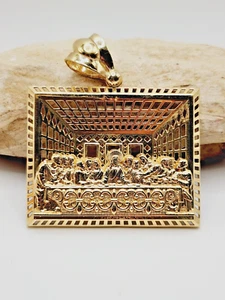 10KT Yellow Gold Large Last Supper Rectangle Pendant - Picture 1 of 8
