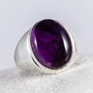 Silber Ring, Silberring, Siegel, Amethyst, Cabochon, Lila, Brasilien, Gr. 58 - Bild 1 von 4