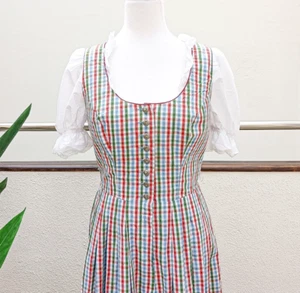 Vintage long dirndl dress size 8, gingham plaid cotton button front dMedium - Picture 1 of 15