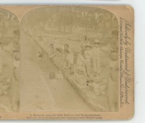 Bathers & Washerwomen Acequia Mexico Underwood Stereoview - Picture 1 of 2
