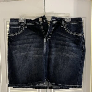 Falda vaquera Earl Jean para mujer talla 8 azul oscuro calce clásico bolsillos con cremallera elástica - Imagen 1 de 8