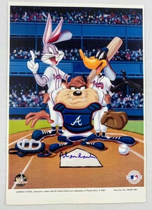Warren Spahn Signed Looney Tunes Poster (Atlanta Braves) LSM COA - Picture 1 of 2