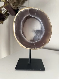 Agate Geode Crystal Slice on Black Stand 824g - Picture 1 of 9