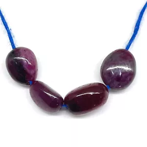 4 Pcs Natural Unheated Ruby 10.5-12.5mm Drilled Tumbles Loose Cabochon Gemstones - Picture 1 of 21