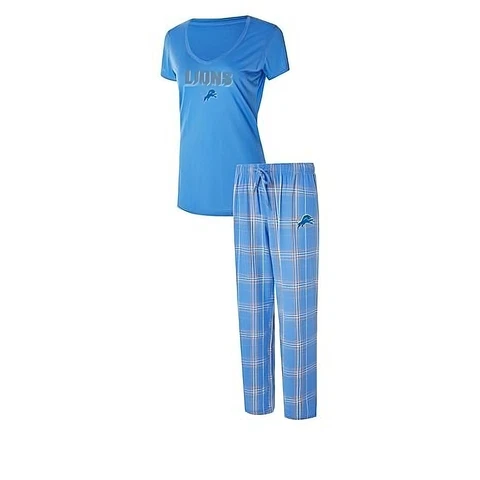 Detroit Lions NFL Women's Pajama Short Sleeve Top with Flannel Pant Set 2XL Cover