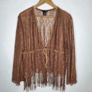 Venezia Womens Y2K Brown Lace Fringe Cardigan Size 18 Velvet Whimsy Fairy Grunge - Picture 1 of 8