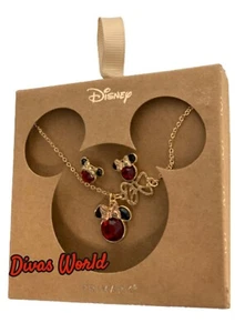 Disney Minnie Mouse Red Stone Necklace & Earrings Set For Ladies Christmas Gift - Picture 1 of 4