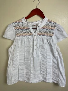 Faherty Top Women's S 100% Linen Smocked Beachy Coastal Cottagecore Boho Blouse - Picture 1 of 16