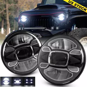 2PCS 7" Round LED Headlights Newest Hi/Lo DRL For Jeep Wrangler JK TJ LJ 1997-17 - Picture 1 of 11