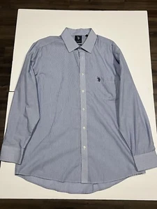 U.S. POLO ASSN. Men's Shirt Size Slim Fit XL 17-17 1/2 Blue Button Dress Shirt - Picture 1 of 6